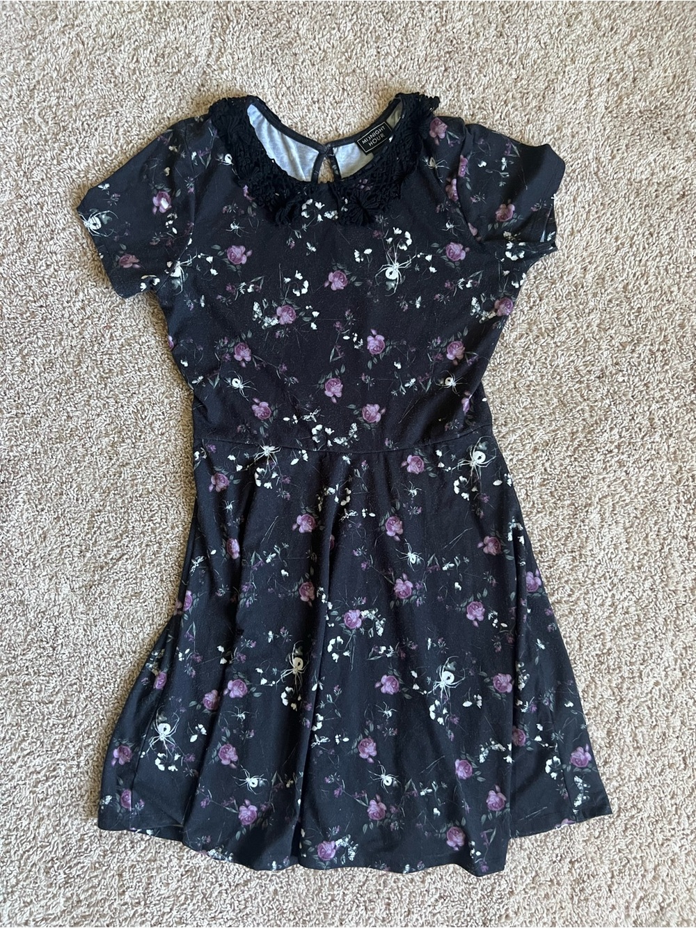 Women's Black Floral Short-Sleeve Skater Dress